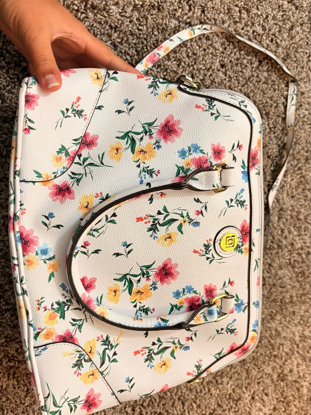 Liz Claiborne White Floral Satchel with Pink, Yellow & Blue Accents